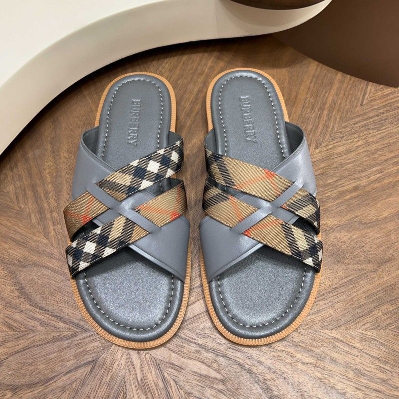 Korean version new summer plaid genuine leather slippers