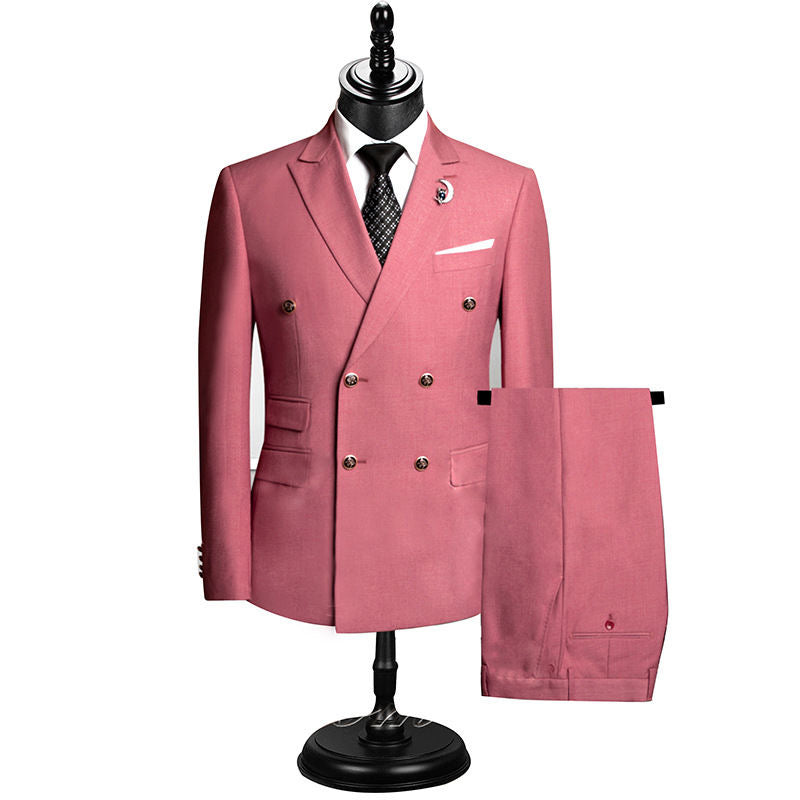 Men's Double-Breasted Wedding Suit Formal Wear Set Two-Piece Solid Color Business Professional Suit