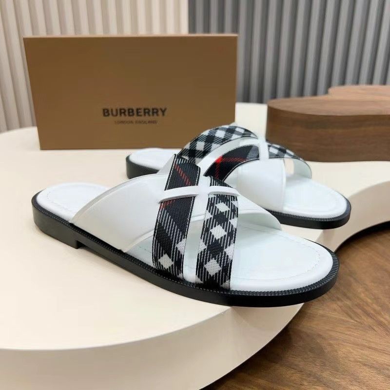 Korean version new summer plaid genuine leather slippers