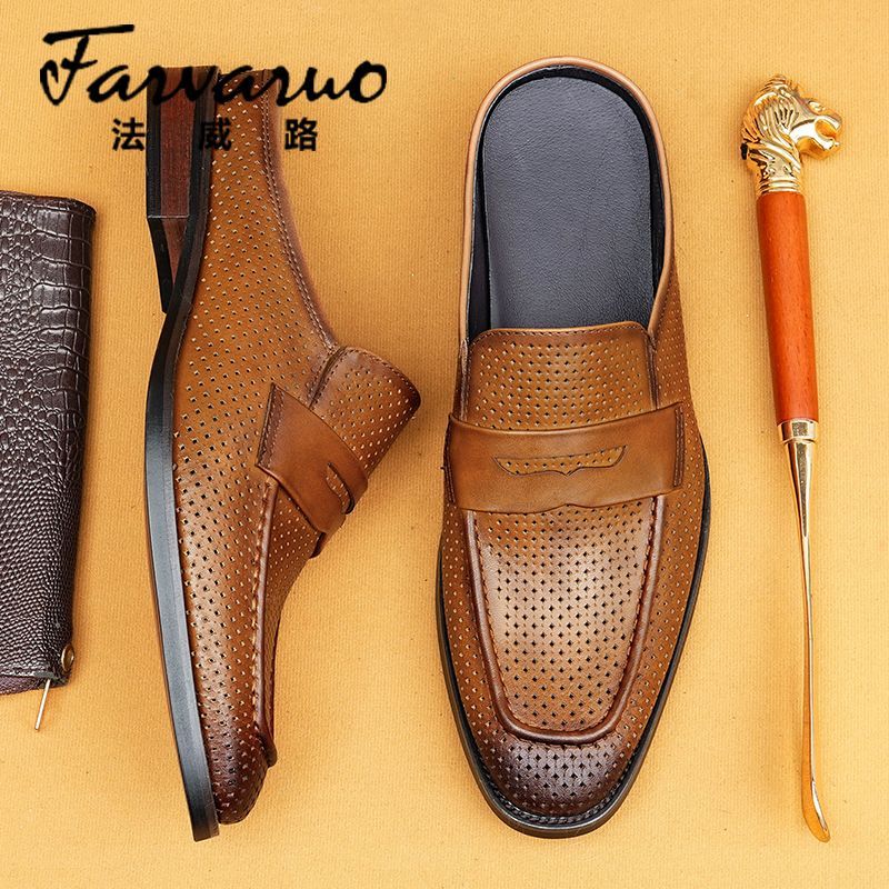 Genuine Leather Men's Backless Loafers Material