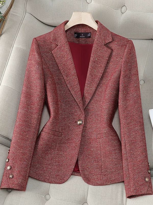 Red Commuter Wool Blazer for Women in Winter