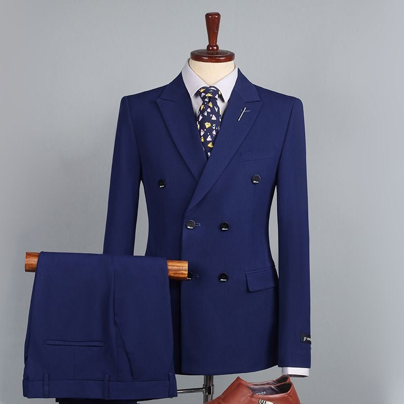 Men's Double-Breasted Wedding Suit Formal Wear Set Two-Piece Solid Color Business Professional Suit