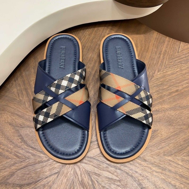 Korean version new summer plaid genuine leather slippers