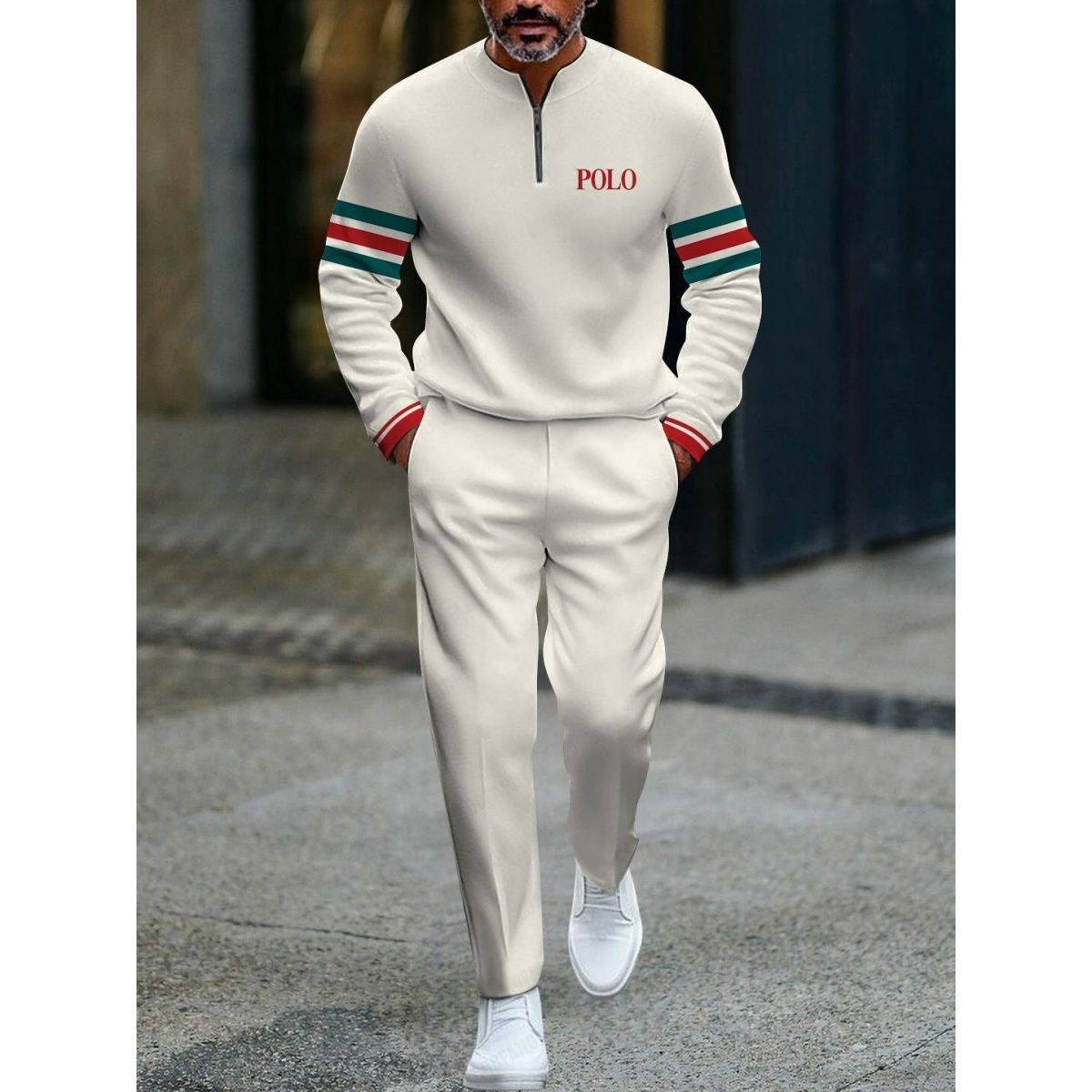 Open Front Suit Amazon Long Sleeve Set European and American Fashion Zipper Pants Men's New Style