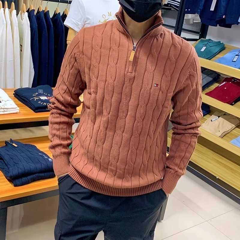 Korean style collared knit sweater for men, autumn and winter
