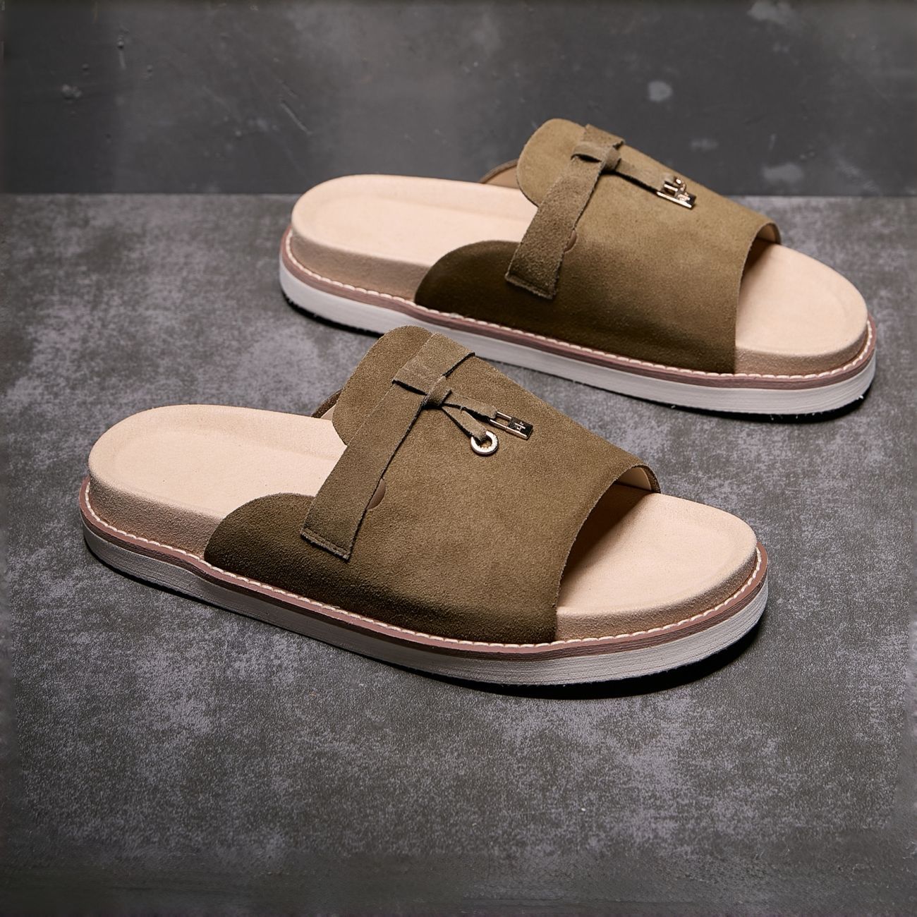 Men's Suede Slide Sandals with Thick Soles