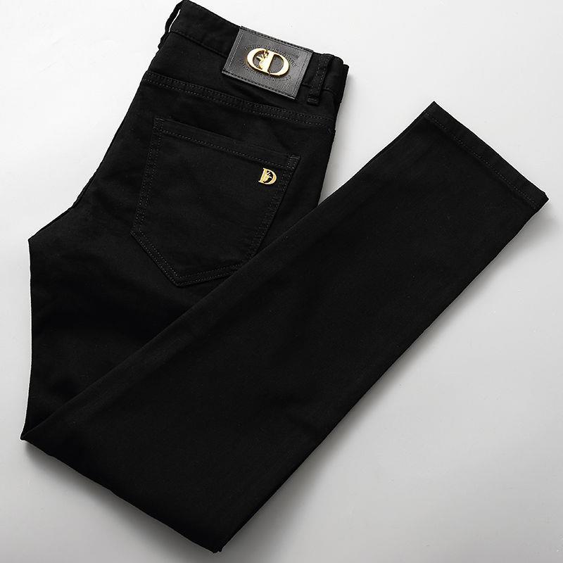 Luxury brand thick men's black jeans, new autumn/winter style, eagle head gold.