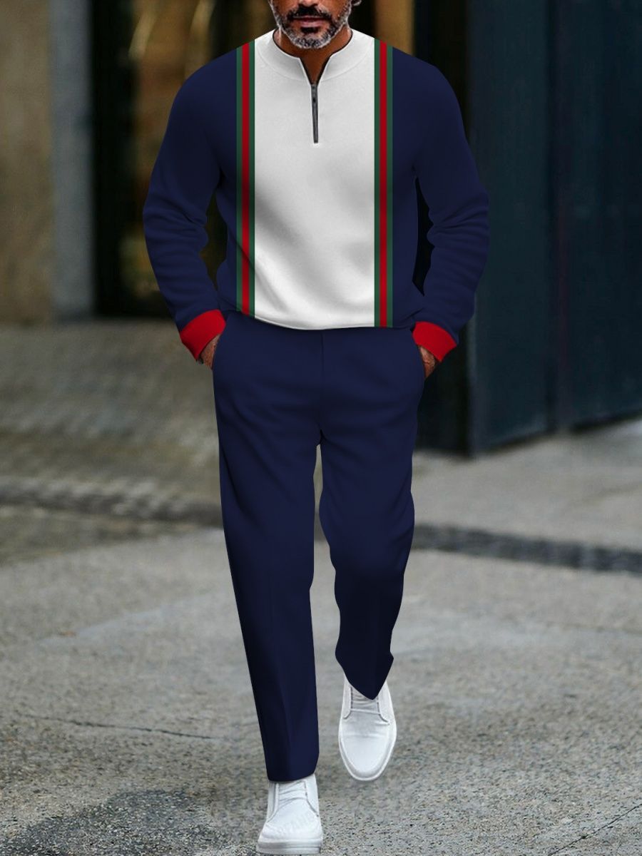 Open Front Suit Amazon Long Sleeve Set European and American Fashion Zipper Pants Men's New Style