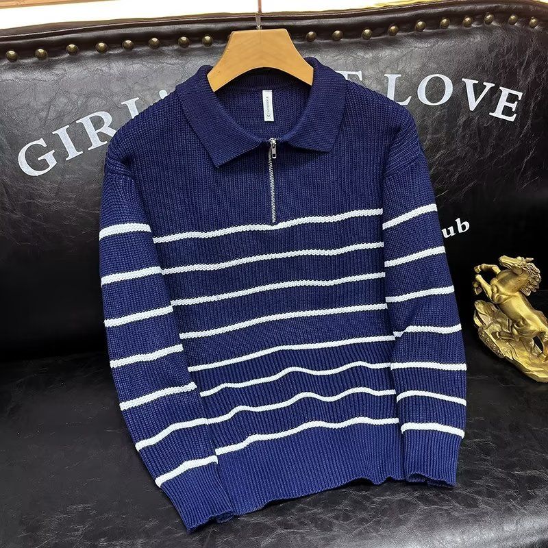 Korean style collared knit sweater for men, autumn and winter