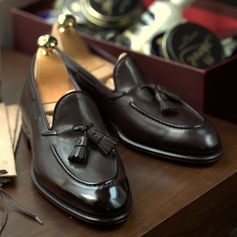 Men's New British Style Loafers, Pebbled Leather Trendy Business Tassel Dress Slip-on Shoes