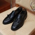 Men's New British Style Loafers, Pebbled Leather Trendy Business Tassel Dress Slip-on Shoes