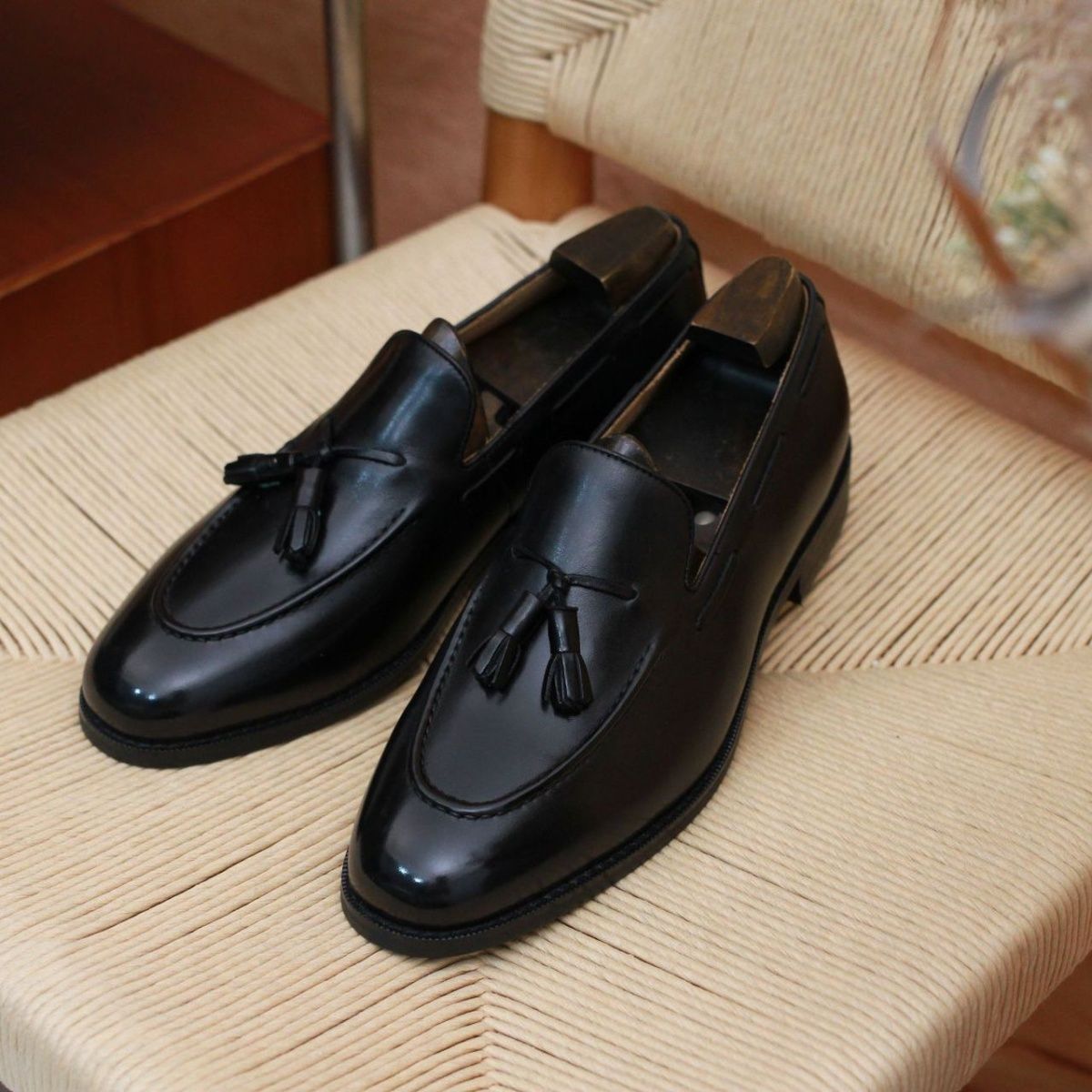 Men's New British Style Loafers, Pebbled Leather Trendy Business Tassel Dress Slip-on Shoes