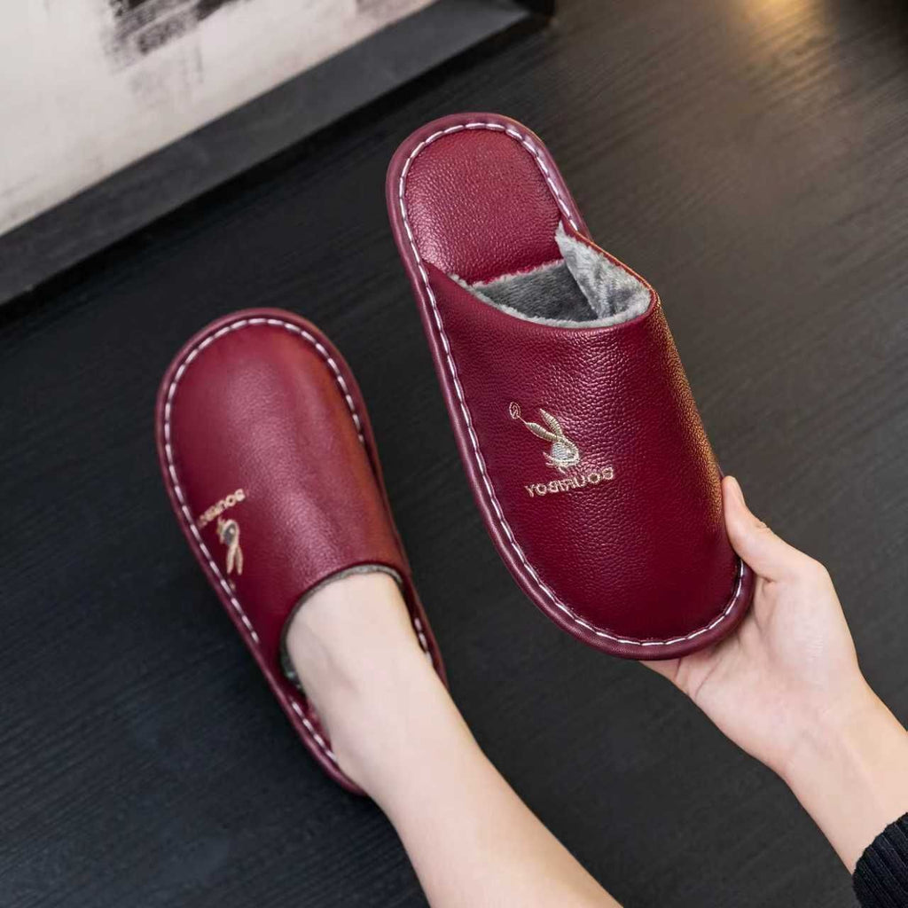 Top-grain cowhide slippers for couples in autumn and winter