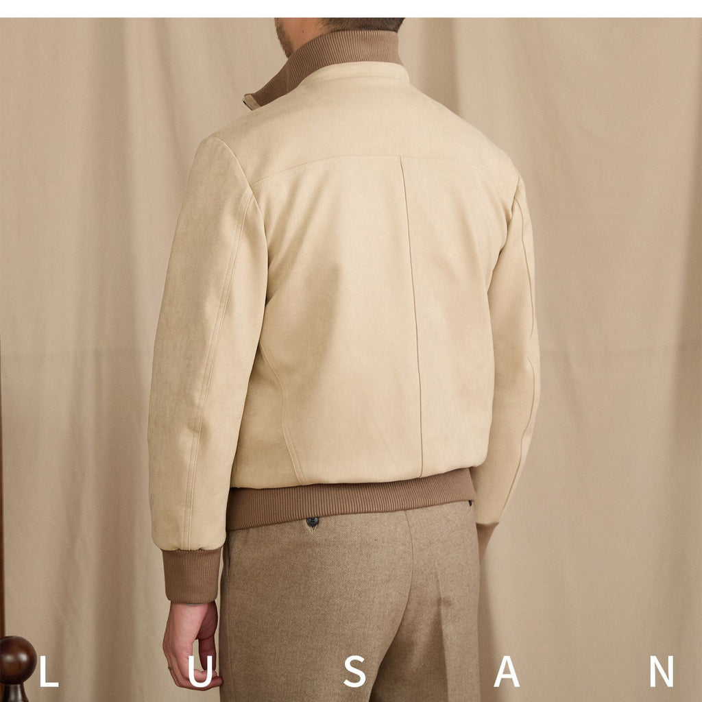 Mr. Lu San's short stand-up collar fashion commuting faux suede jacket for stylish men