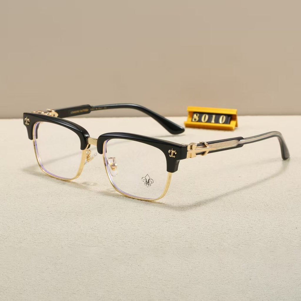Retro Large-Face Half-Frame Metal Glasses for Men and Women, Anti-Blue Light Radiation