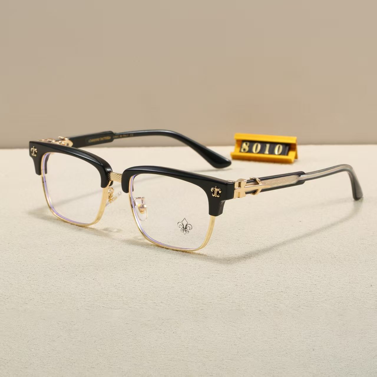 Retro Large-Face Half-Frame Metal Glasses for Men and Women, Anti-Blue Light Radiation