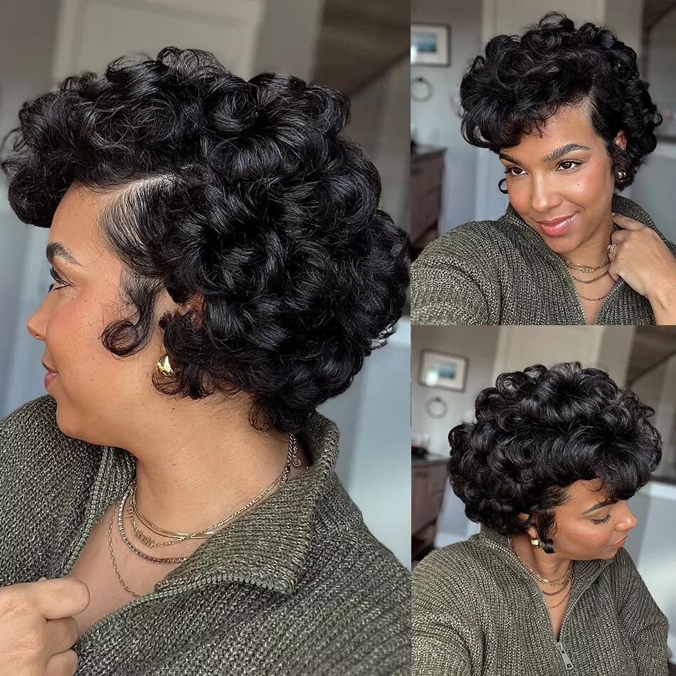 13X4 Short Curly Brazilian Human Hair Wigs