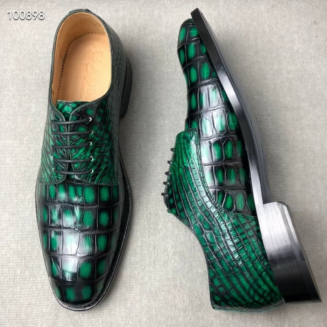 High-end Handmade Goodyear Crocodile Leather Men's Business Dress Shoes Rare and Noble Polish