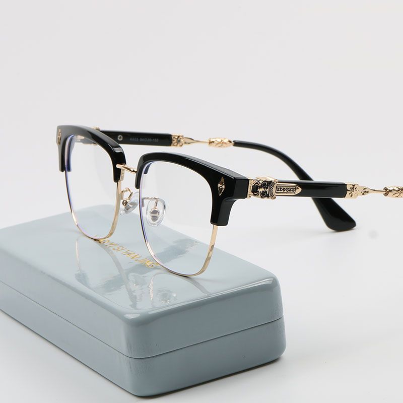 Retro Large-Face Half-Frame Metal Glasses for Men and Women, Anti-Blue Light Radiation