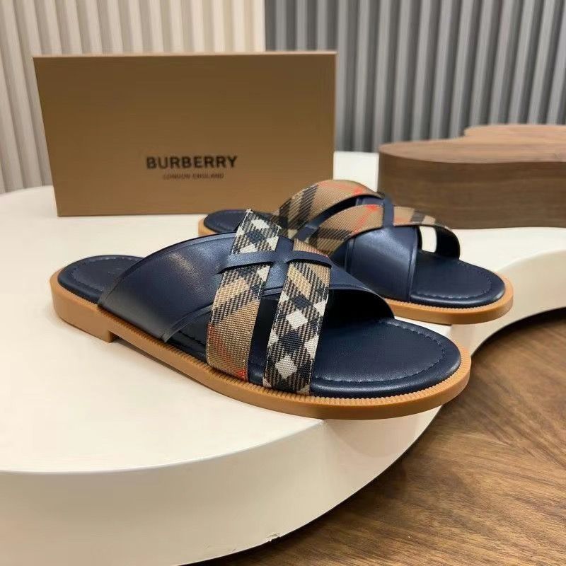Korean version new summer plaid genuine leather slippers