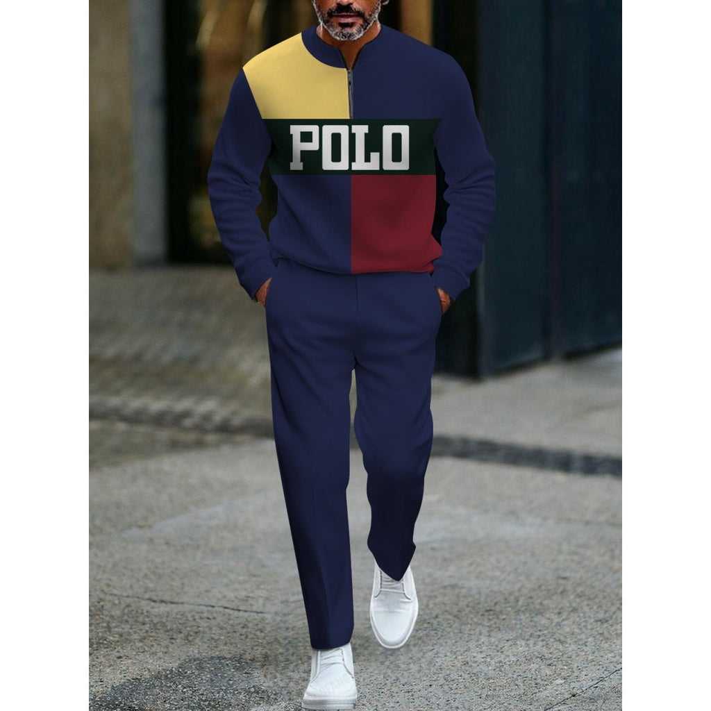 Open Front Suit Amazon Long Sleeve Set European and American Fashion Zipper Pants Men's New Style