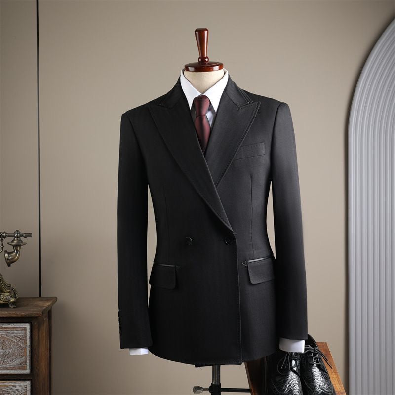 Men's Double-Breasted Wedding Suit Formal Wear Set Two-Piece Solid Color Business Professional Suit