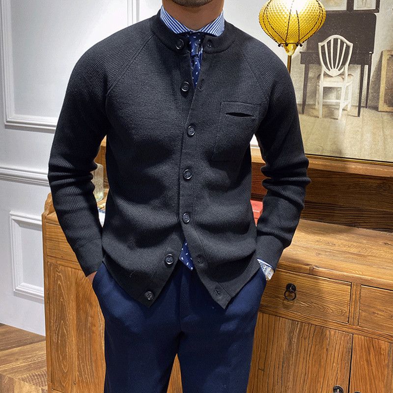 Mr. Lu San's short stand-up collar fashion commuting faux suede jacket for stylish men