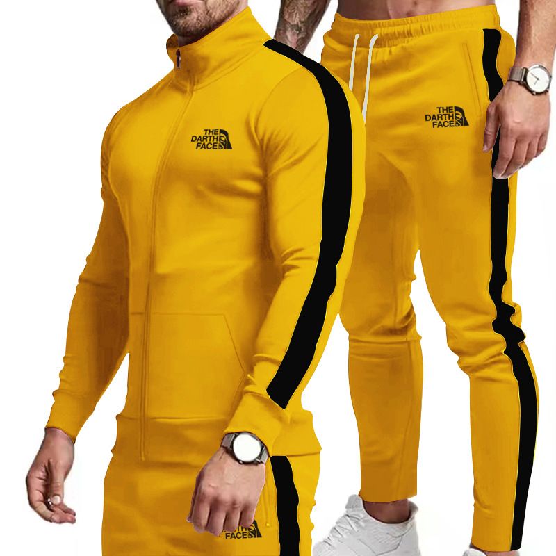 SUIT European and American Fall/Winter New Casual Sports Suit Color-Block Design for Young Men with Unique Hood