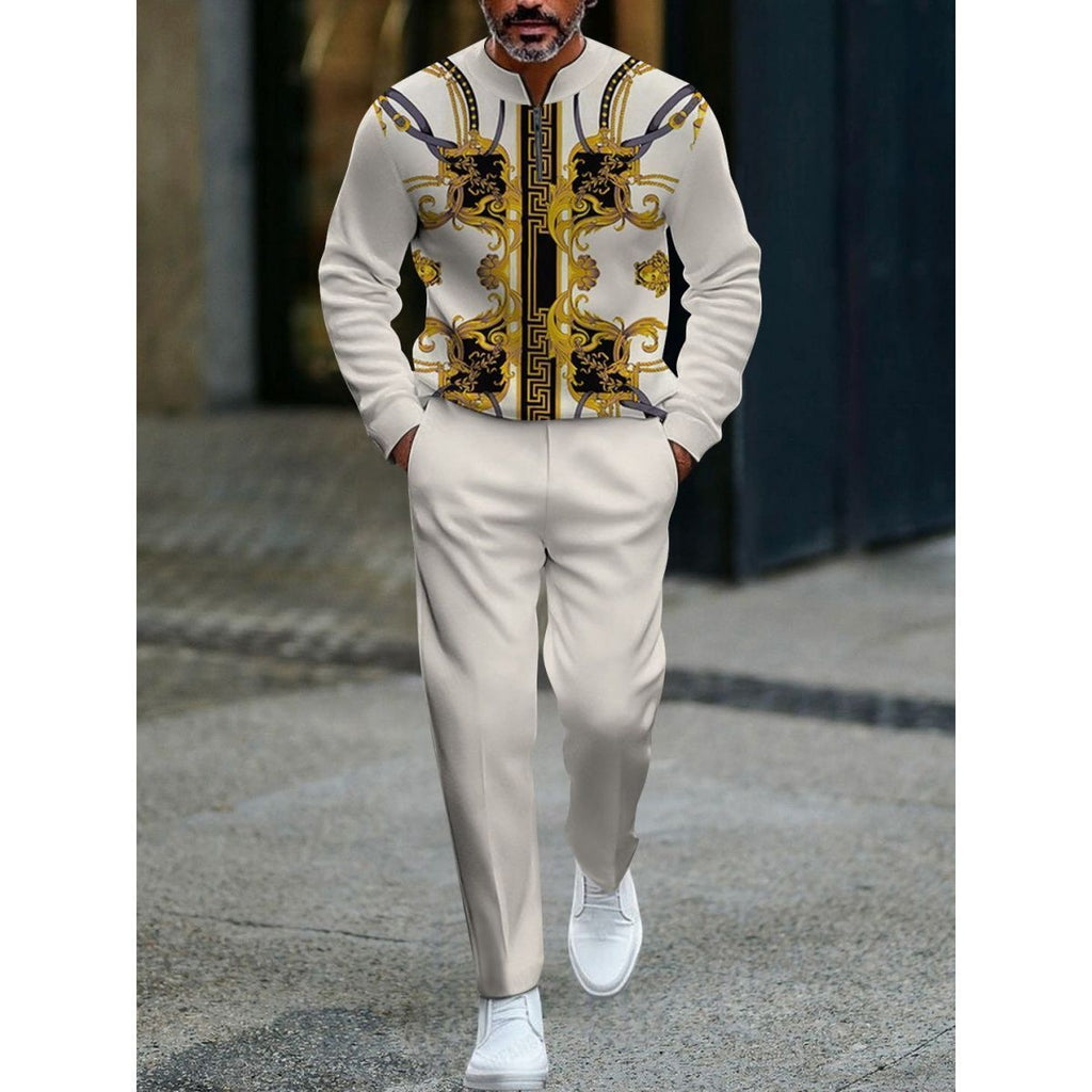 Open Front Suit Amazon Long Sleeve Set European and American Fashion Zipper Pants Men's New Style