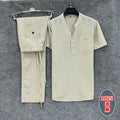 Style Summer Men's Cotton and Linen Short Sleeve T-Shirt Set, Loose Plus Size Retro Linen Two-Piece T-Shirt