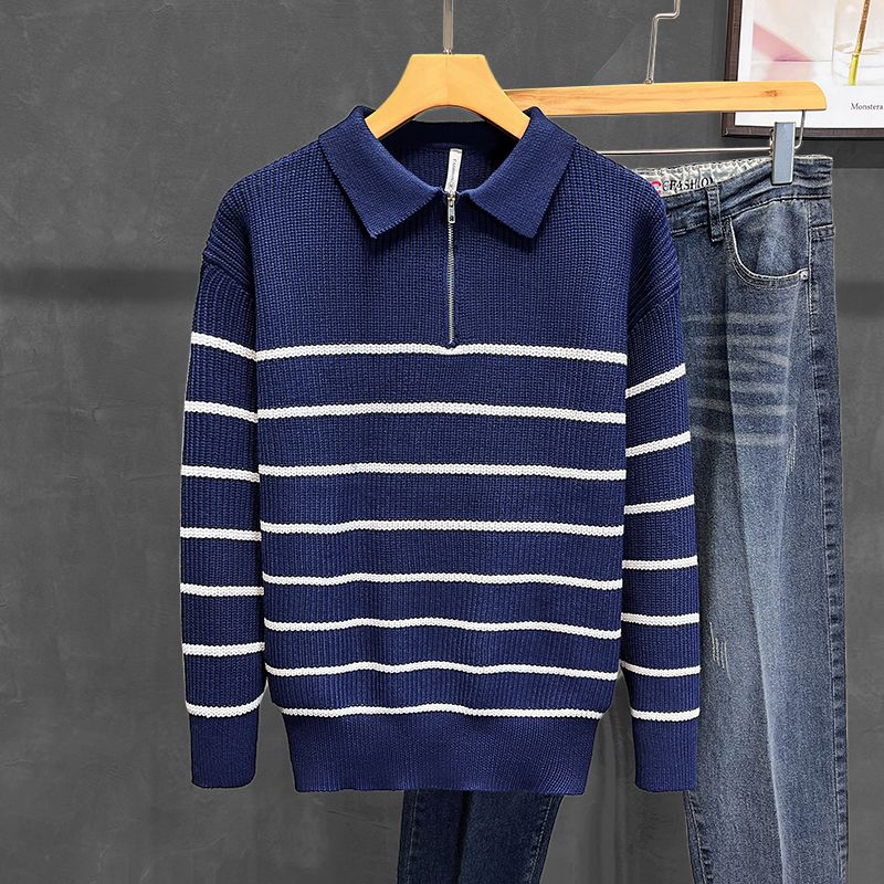 Korean style collared knit sweater for men, autumn and winter