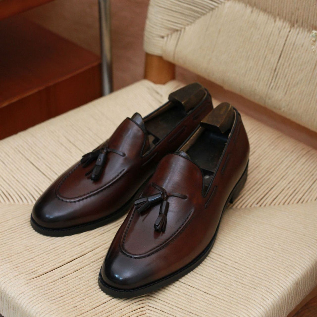 Men's New British Style Loafers, Pebbled Leather Trendy Business Tassel Dress Slip-on Shoes