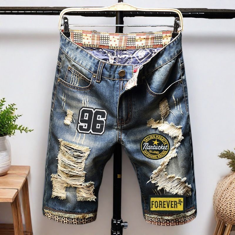 Freight for goods package  Men's Summer Thin Blue Denim Shorts Repair