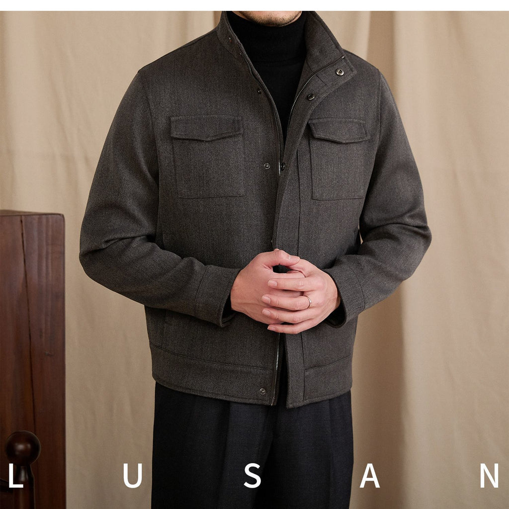 Mr. Lu San's short stand-up collar fashion commuting faux suede jacket for stylish men