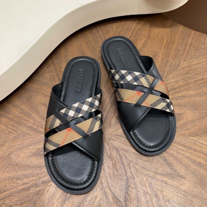 Korean version new summer plaid genuine leather slippers