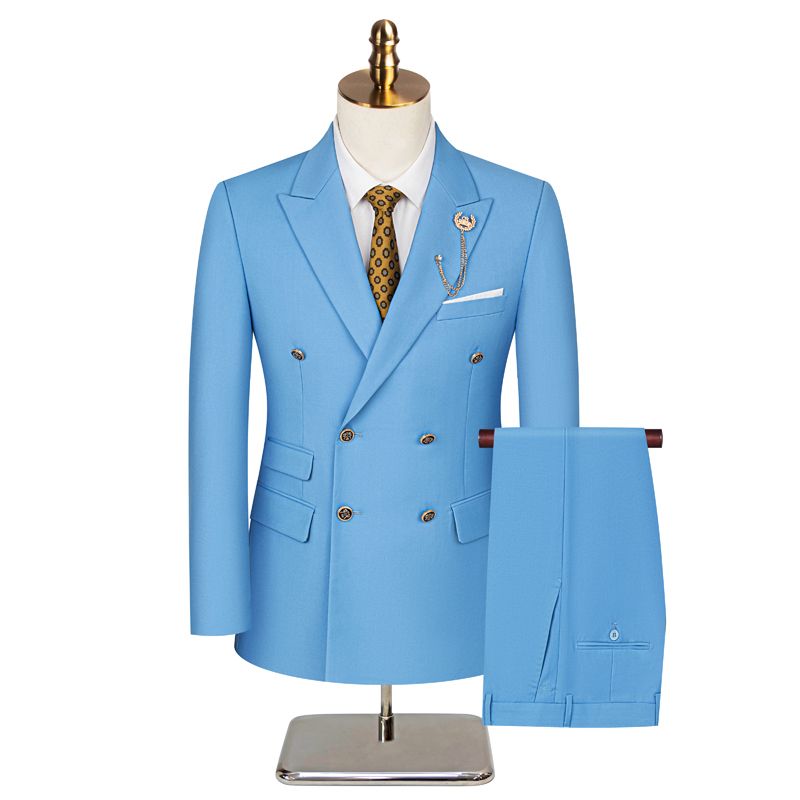 Men's Double-Breasted Wedding Suit Formal Wear Set Two-Piece Solid Color Business Professional Suit