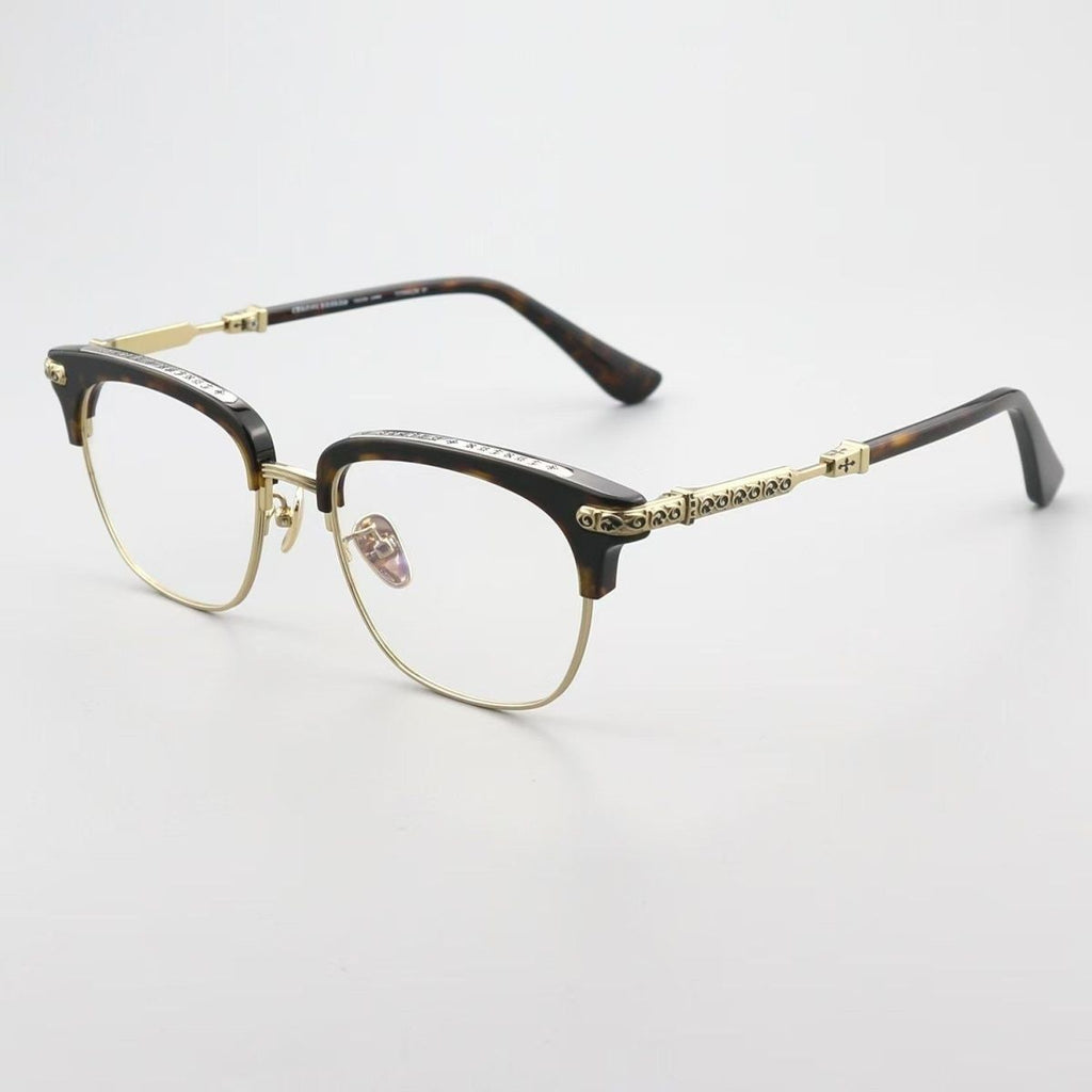 Retro Large-Face Half-Frame Metal Glasses for Men and Women, Anti-Blue Light Radiation