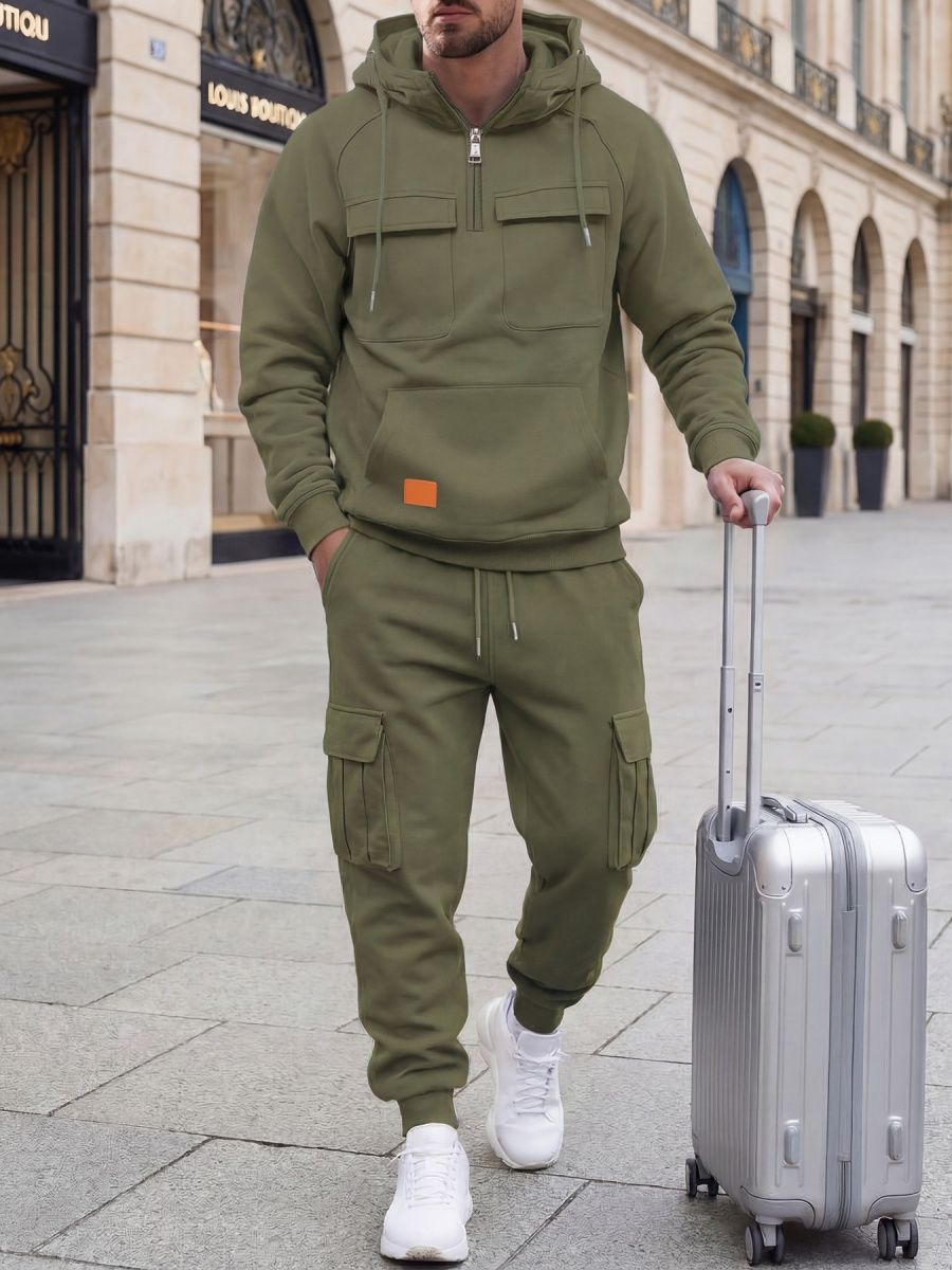 Open Front Suit Amazon Long Sleeve Set European and American Fashion Zipper Pants Men's New Style