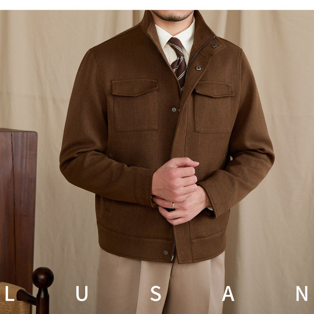 Mr. Lu San's short stand-up collar fashion commuting faux suede jacket for stylish men