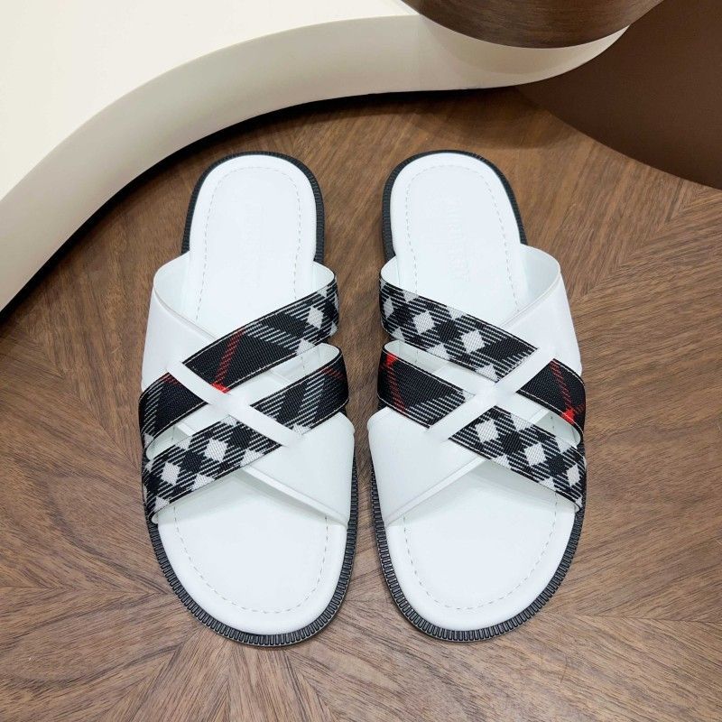 Korean version new summer plaid genuine leather slippers
