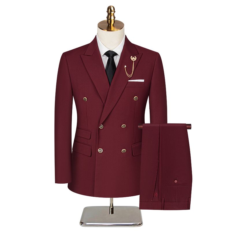 Men's Double-Breasted Wedding Suit Formal Wear Set Two-Piece Solid Color Business Professional Suit