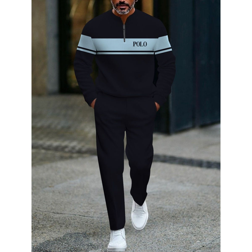 Open Front Suit Amazon Long Sleeve Set European and American Fashion Zipper Pants Men's New Style