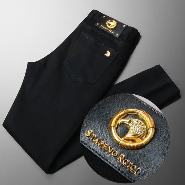 Untitled MarLuxury trendy thick men's black jeans, new autumn and winter style with golden eagle head.23_07:02