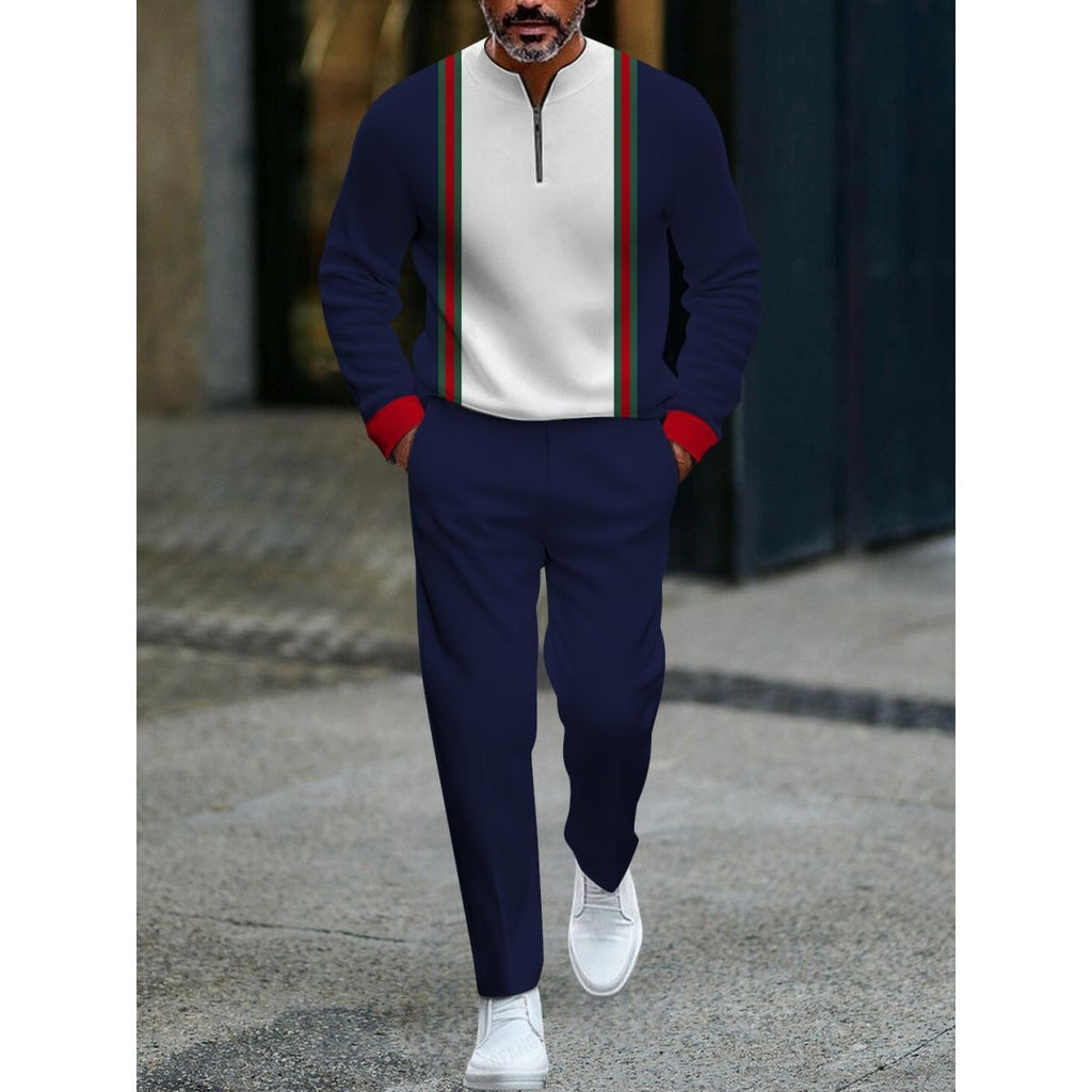Open Front Suit Amazon Long Sleeve Set European and American Fashion Zipper Pants Men's New Style