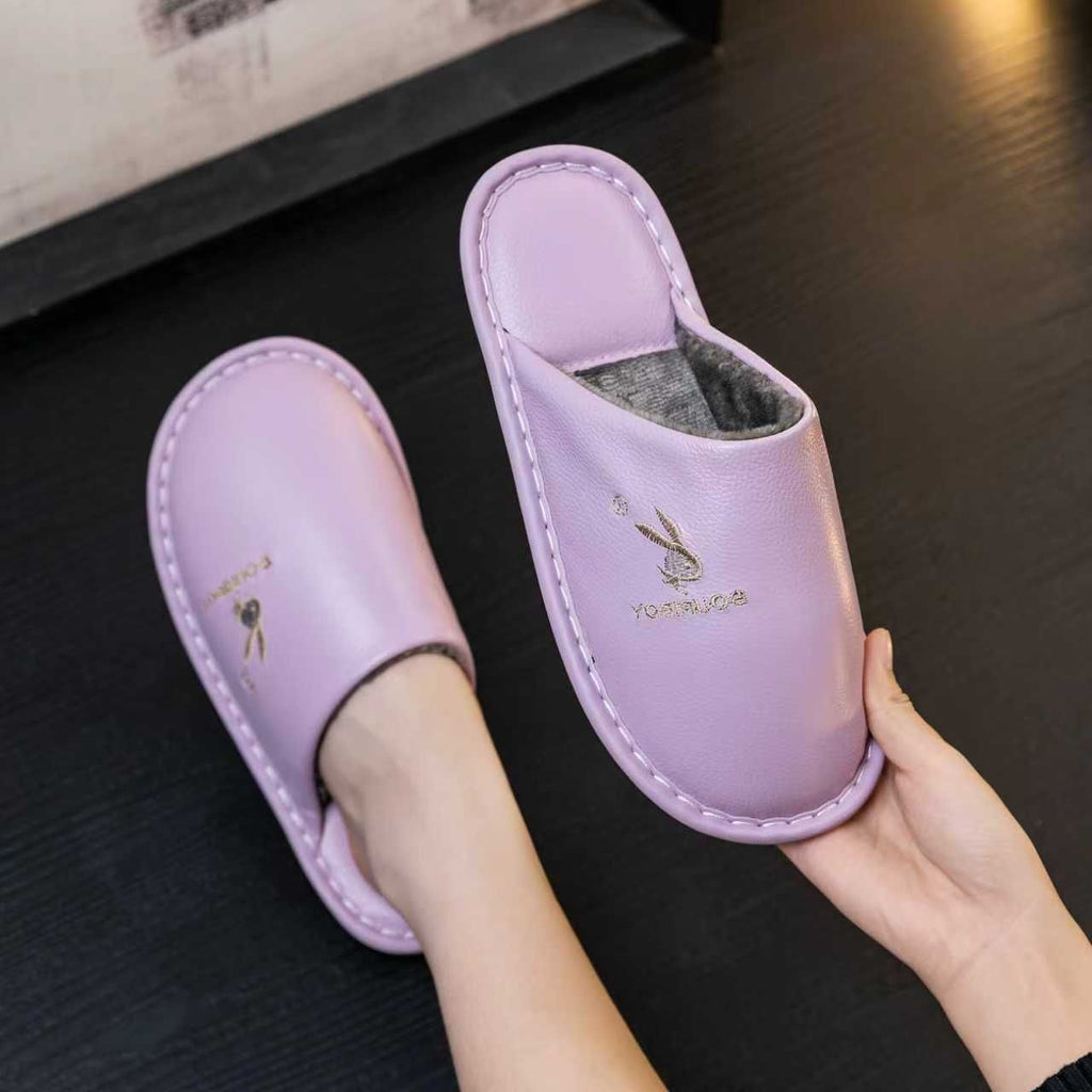 Top-grain cowhide slippers for couples in autumn and winter