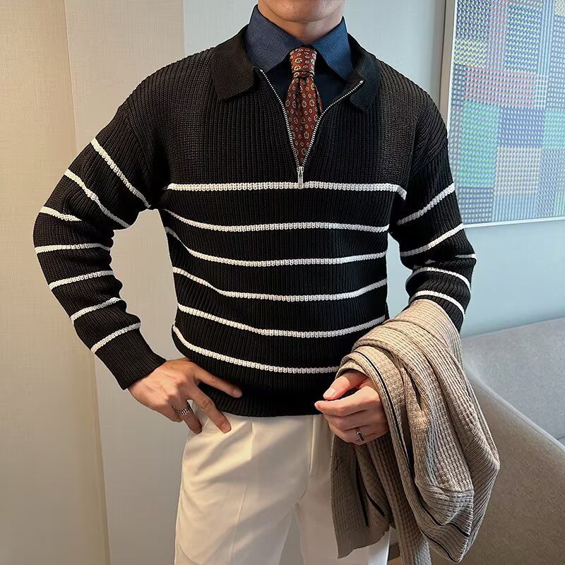 Korean style collared knit sweater for men, autumn and winter