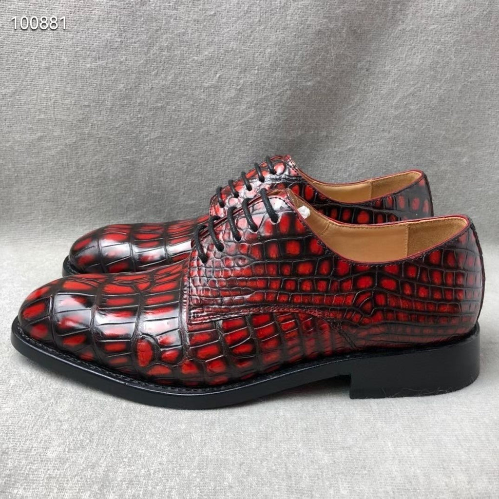 High-end Handmade Goodyear Crocodile Leather Men's Business Dress Shoes Rare and Noble Polish