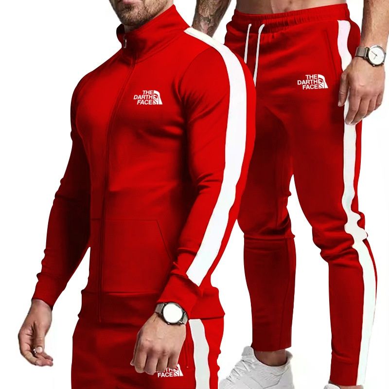 SUIT European and American Fall/Winter New Casual Sports Suit Color-Block Design for Young Men with Unique Hood