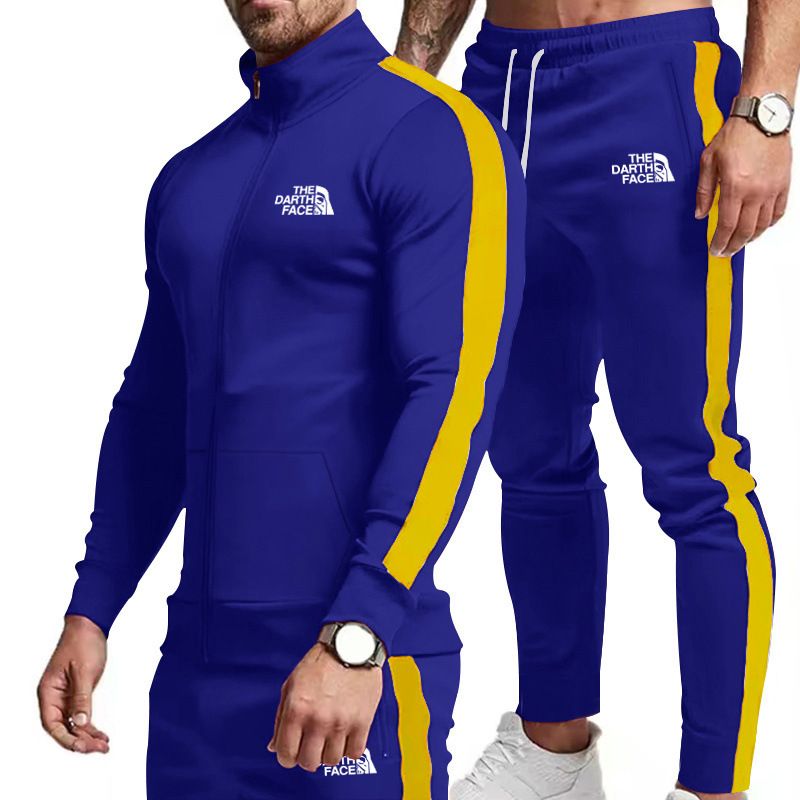 SUIT European and American Fall/Winter New Casual Sports Suit Color-Block Design for Young Men with Unique Hood