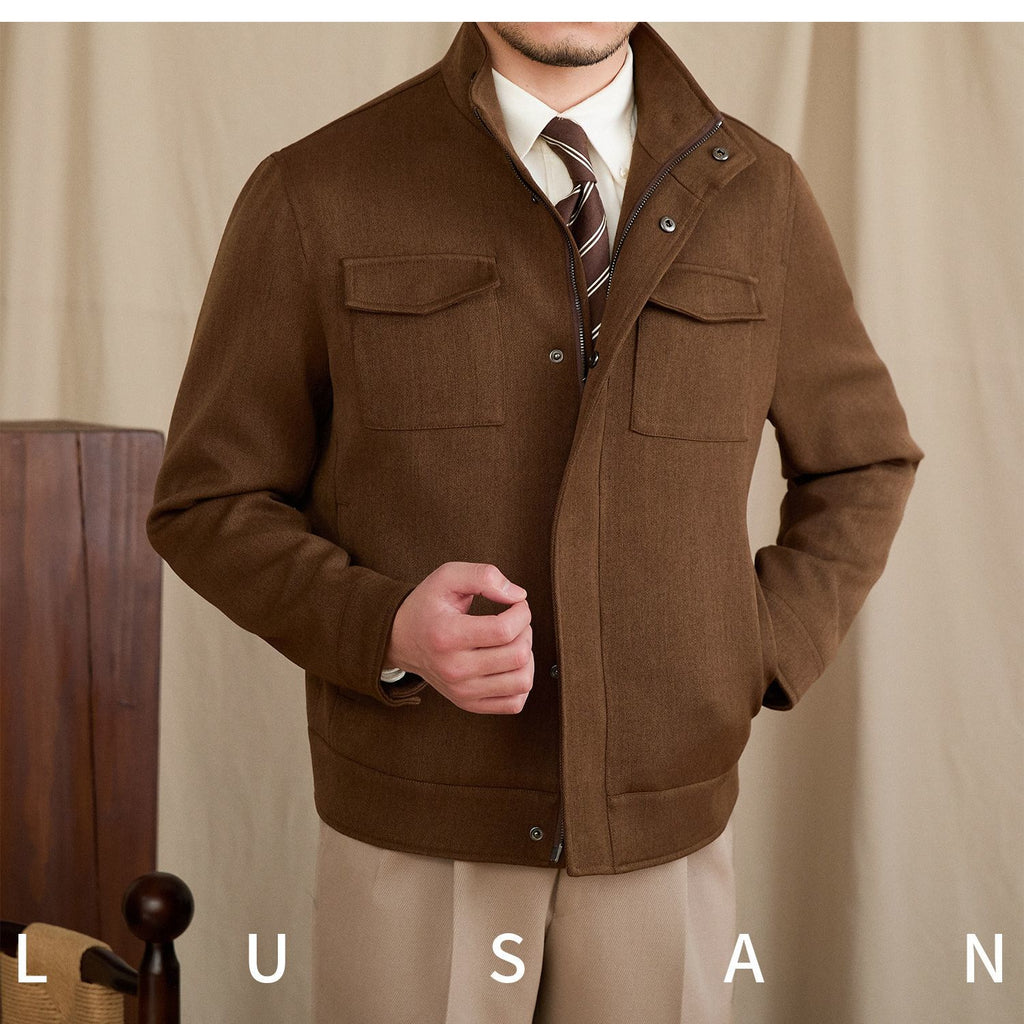 Mr. Lu San's short stand-up collar fashion commuting faux suede jacket for stylish men